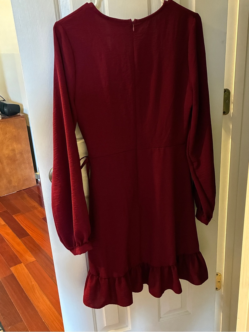 Altar’d State Wrap-Style Burgundy Ruffle Dress - Picture 2 of 4